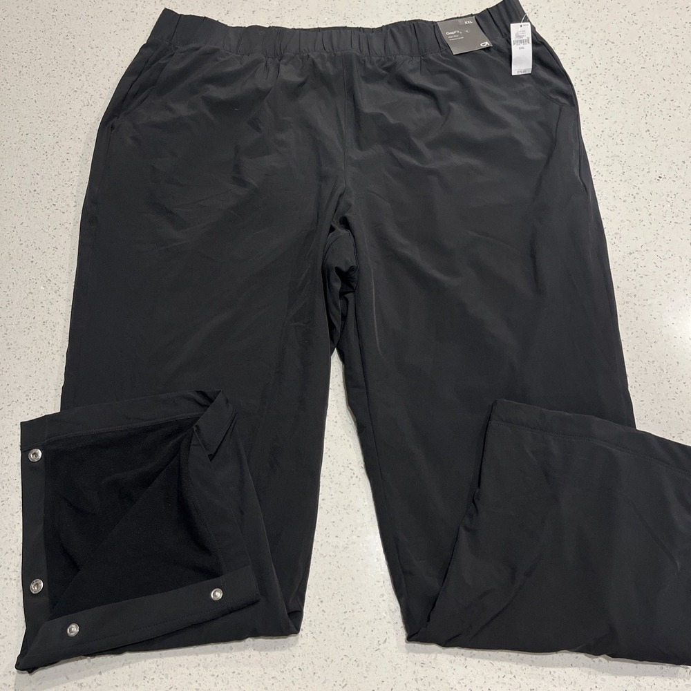 GapFit High Rise Fleece Lined Joggers Black Snap/Ankle 2 Pockets Men Sz XXL NWT